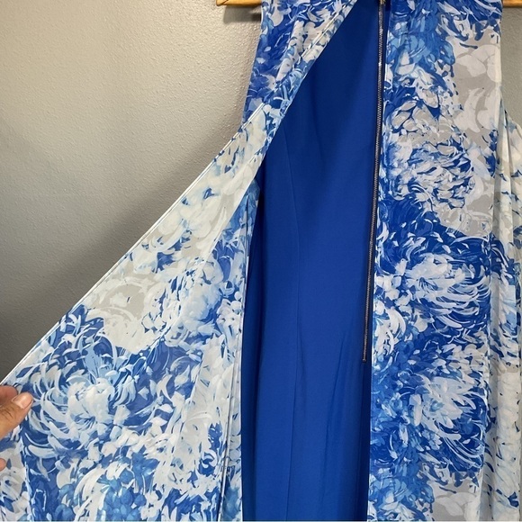 Eliza J blue floral sleeveless flyaway back dress size 10 D136 - Picture 9 of 13